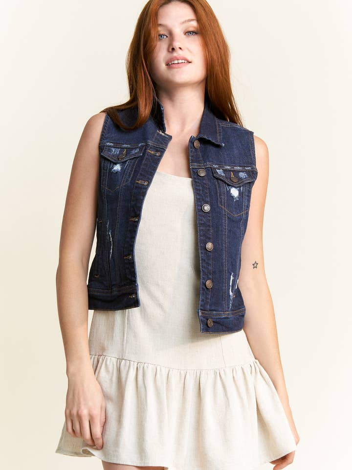 PRE PACK Distressed Regular Fit Denim Vest EV5010 for wholesale by ENJEAN