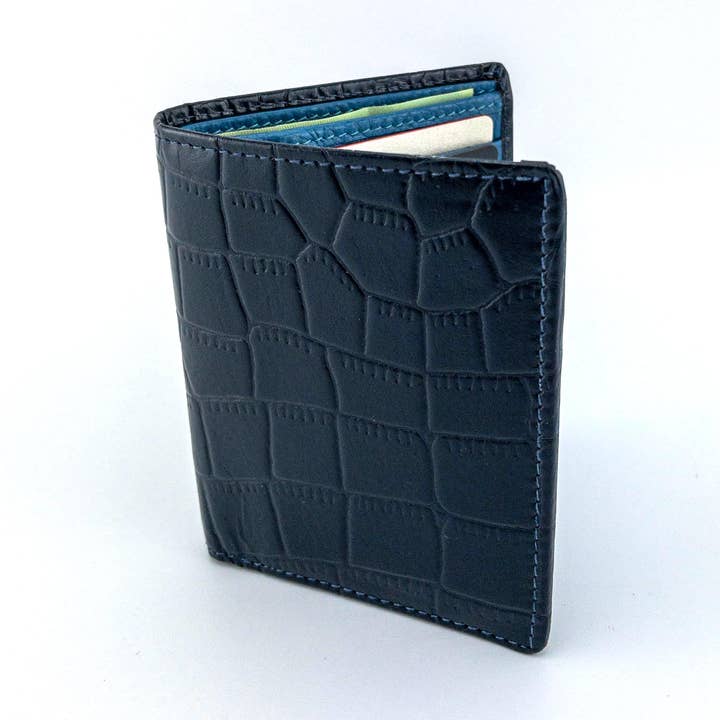 Portefeuille à deux volets en cuir - Porte-cartes fin bleu pour la vente par Exclusive Art Inc