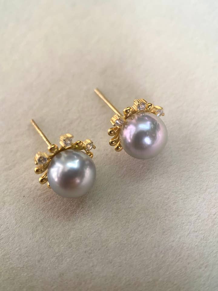 8mm Japanese Silver-Grey Madama Akoya Pearl Silver Earrings for wholesale by b29