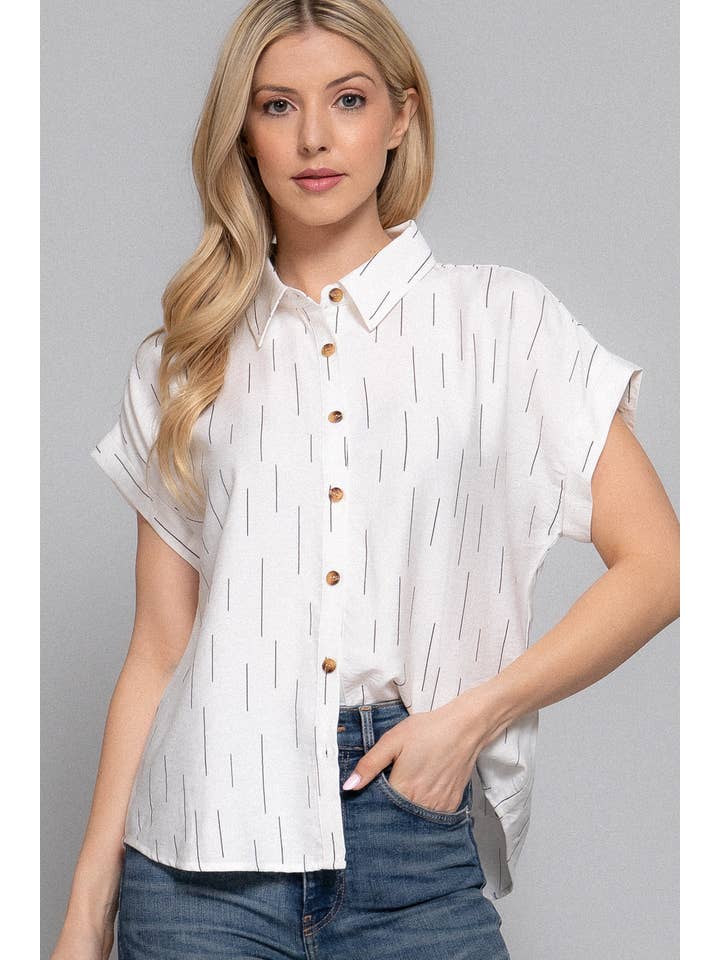 Active Basic | Active USA - Wholesale Button Down Shirt - Women's - Dolman Short Sleeve Button Down Printed Woven Shirt