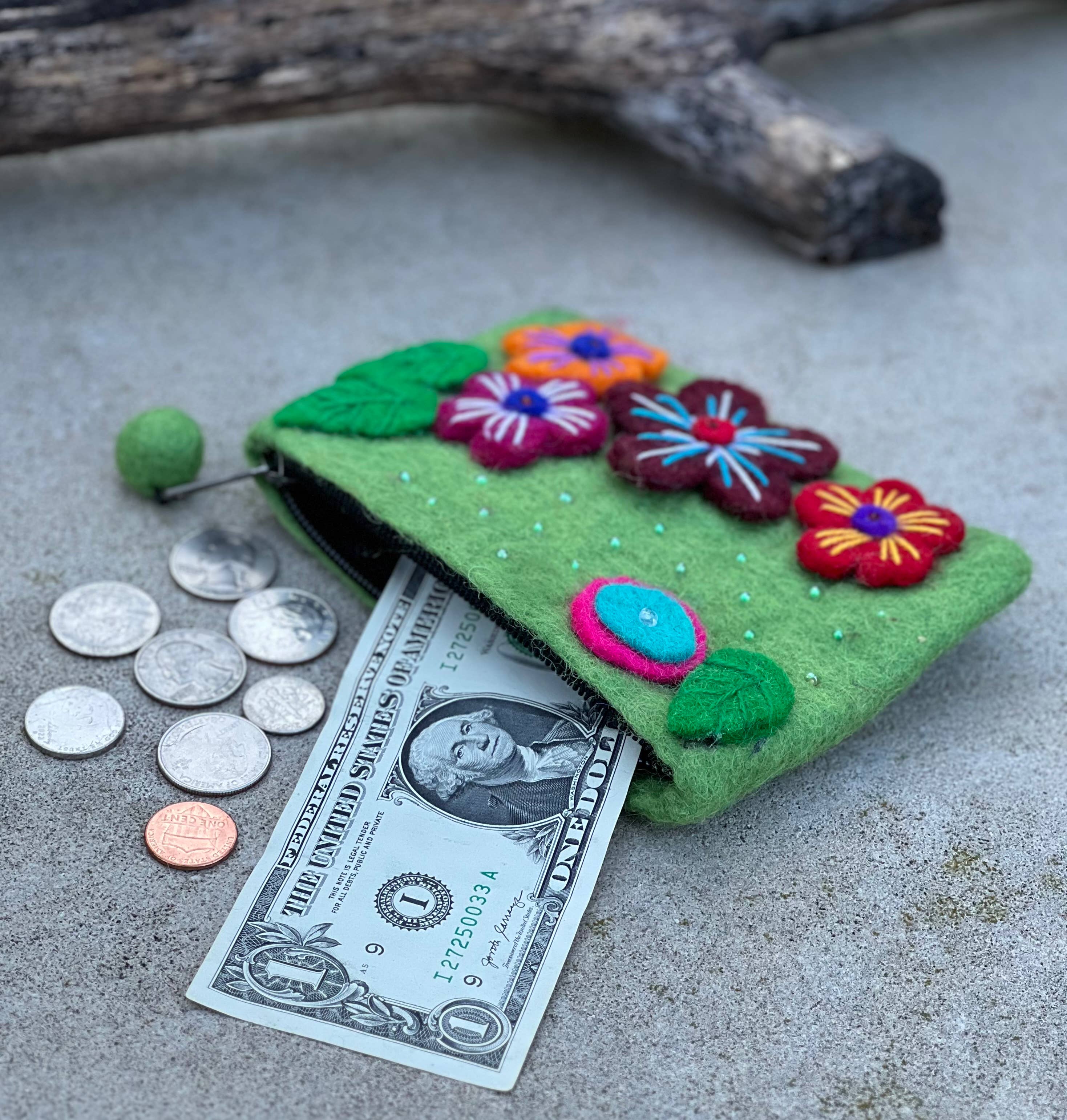 Lungta Imports - Wholesale Coin Purse - Women's - Felted Floral Coin Purse, Kids Pouch, Makeup Pouch9