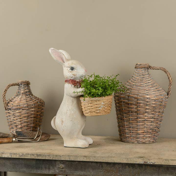 16" TEXTURED BUNNY W/ RED BOW & BASKET for wholesale by Ragon House