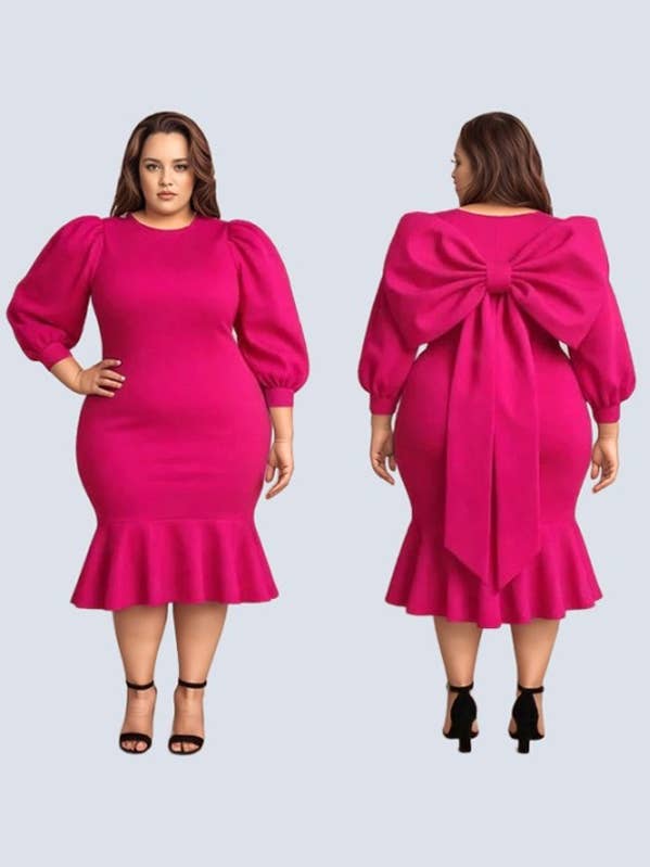 Bow Back Puff Sleeve Midi Dress for wholesale by J2 FASHION