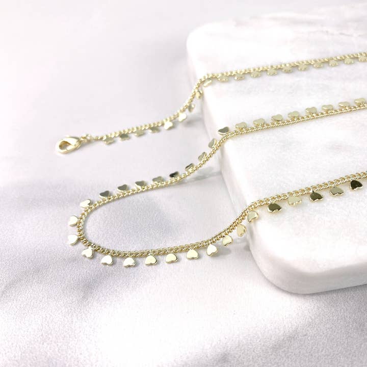 14k Gold Filled 1.6mm Curb Link with Hearts Necklace Bracelet & Anklet Wholesale Jewelry Supplies for wholesale by DIJU Jewelry