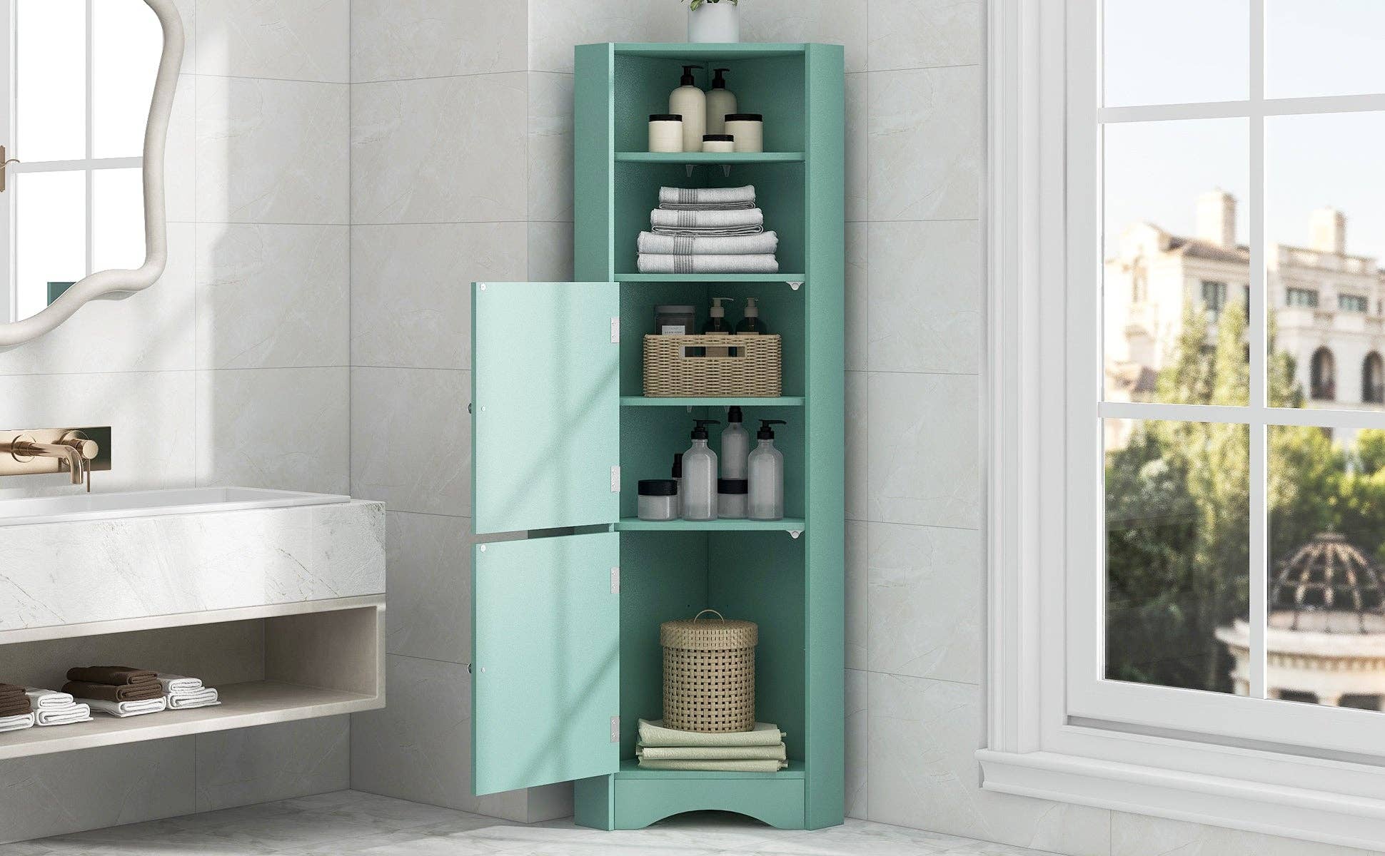Orange County Decor - Wholesale Cabinet - Tall Bathroom Corner Cabinet, Freestanding Storage Cabinet With Doors And Adjustable Shelves, Mdf Board, Green Green Mdf2