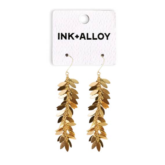 INK + ALLOY - Wholesale Dangle Earrings - Samantha Leaf Cluster Long Dangle Earrings Brass Wholesale2