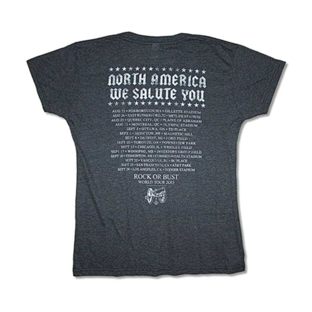 Rockabilia - Wholesale Screen Printed T-Shirt - Women's - AC/DC N.A. We Salute You Junior Baby Doll Junior Top1