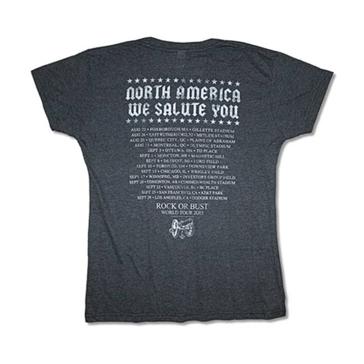 Rockabilia - Wholesale Screen Printed T-Shirt - Women's - AC/DC N.A. We Salute You Junior Baby Doll Junior Top1