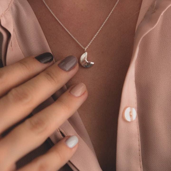 North & South jewelry - Wholesale Pendant/Charm Necklace - fortune cookie silver necklace, good luck necklace