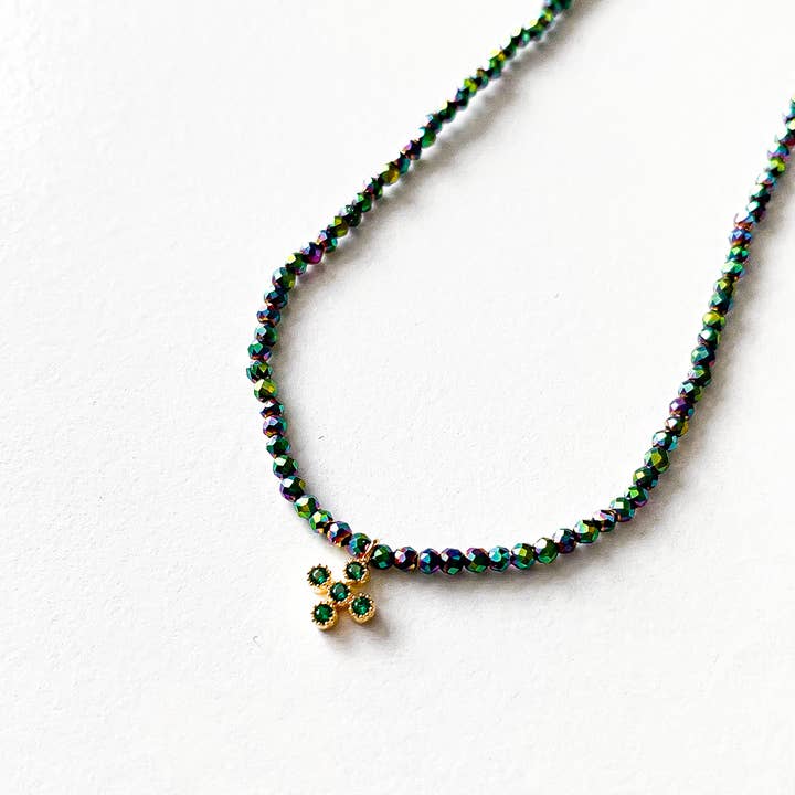 Green zircon clover necklace for wholesale by LITCHI