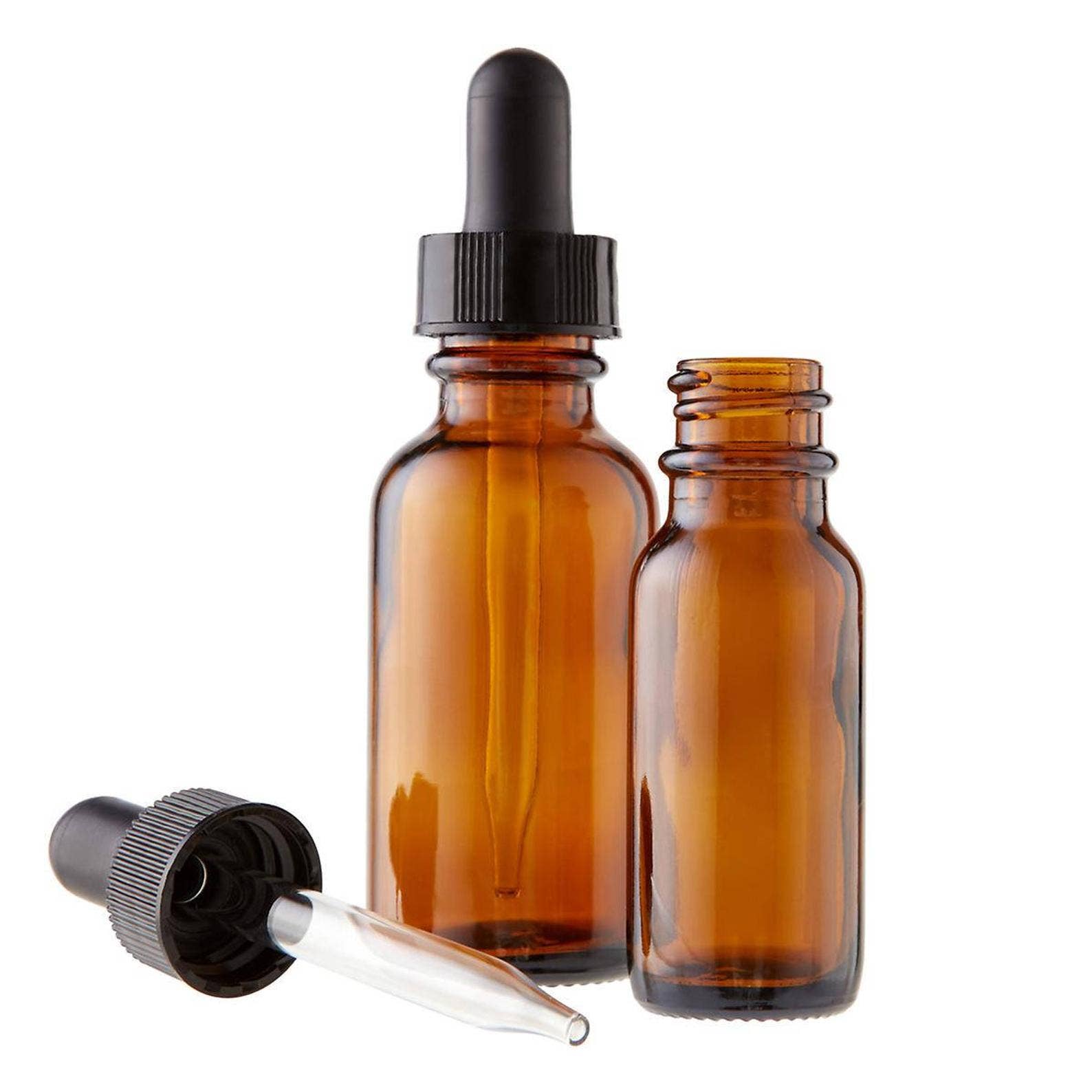 The Bottle Shoppe - Wholesale Essential Oil Holder - 1oz Amber Glass Bottle with Black Glass Dropper1