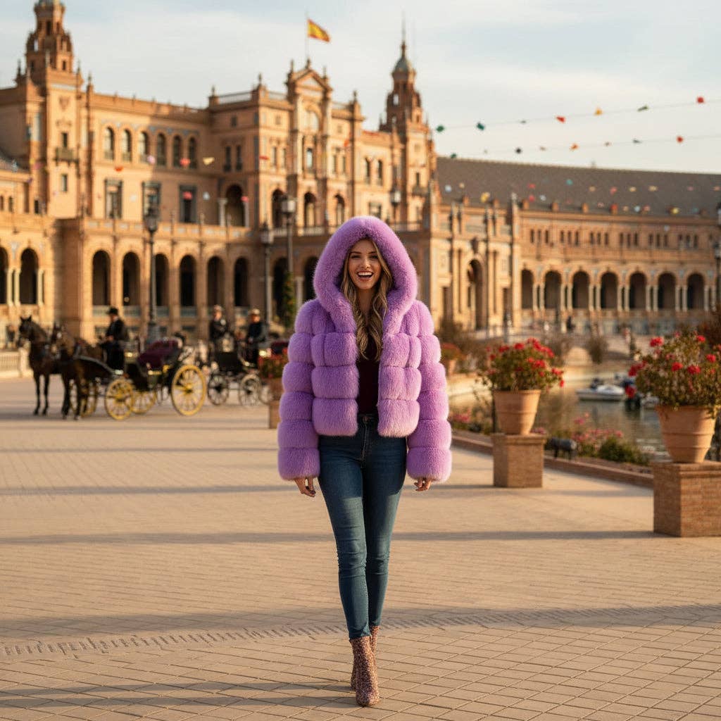 EMMA WU DESIGN – wholesale Fur/faux fur coat – Women's – EMMA WU SELECTION Short long-sleeve faux fur coat with hood12