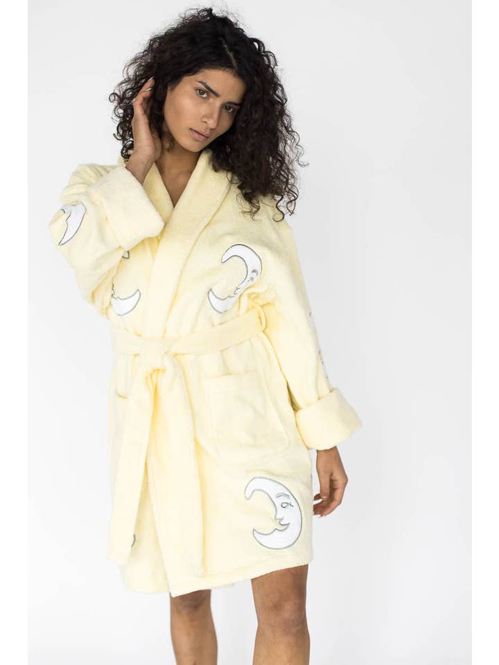 Aegean Apparel - Wholesale Robe - Women's - Moon Applique Short Terry Bathrobe