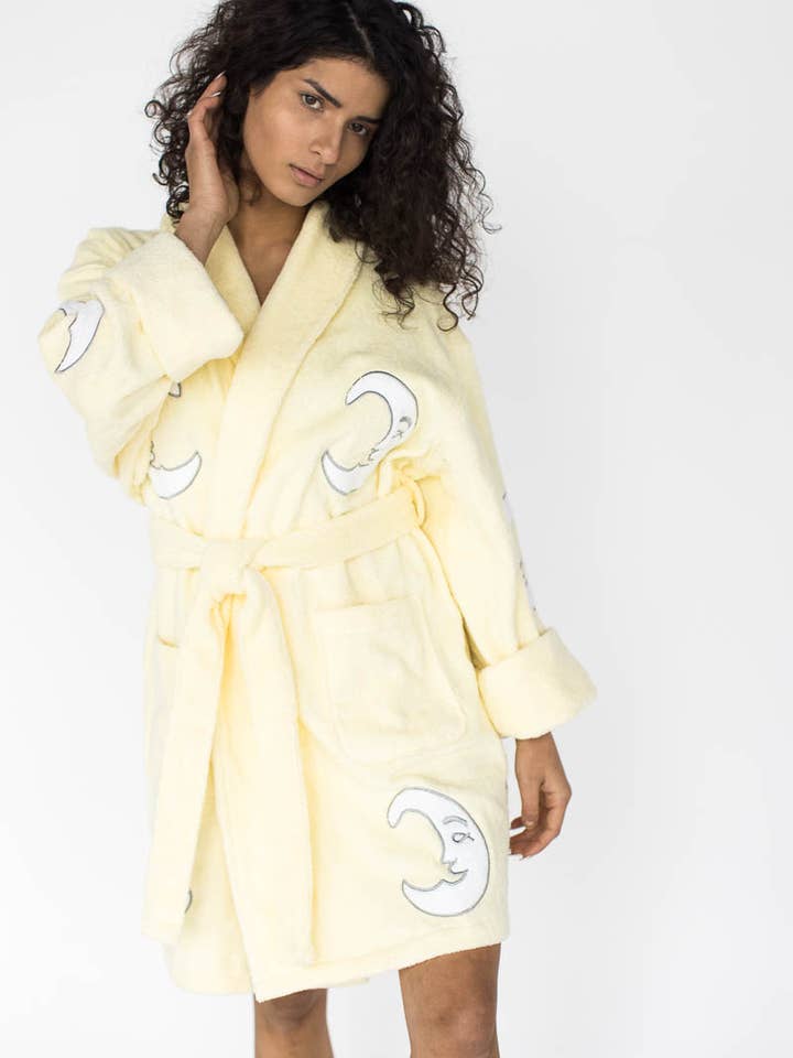 Moon Applique Short Terry Bathrobe for wholesale by Aegean Apparel
