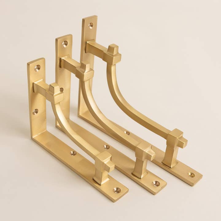 Supports d'étagère en laiton massif de style industriel vintage en laiton satiné pour la vente par Brass bee