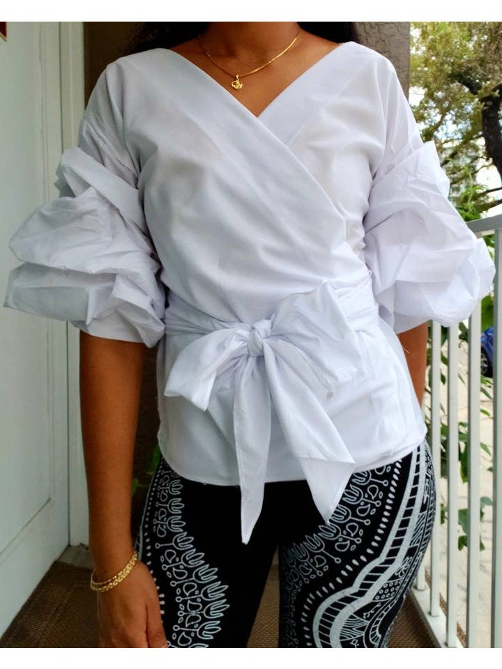 India Batik - Wholesale Blouse - Women's - #18-804 RUFFLED SLEEVE WRAP BLOUSE2