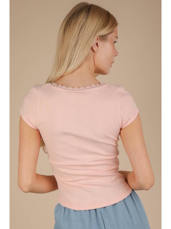 VERY J - Vente Haut en maille – femme - NT12169-Haut en maille côtelée avec dentelle et nœud13