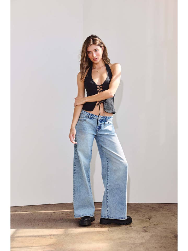 LIGHT OPEN PACK Low Waist Acid Washed Baggy Wide Leg WEP3658 for wholesale on Faire5