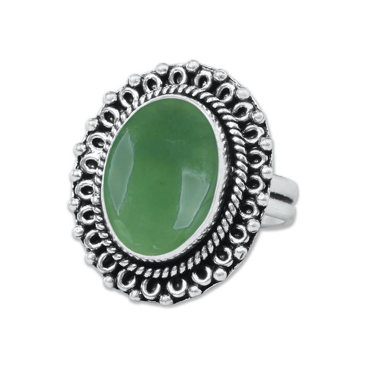 Handmade Jewels - Wholesale Cocktail/Statement Ring - Nephrite Jade Rings – Handmade, Silver-Plated, Bohemian (Made To Order)21