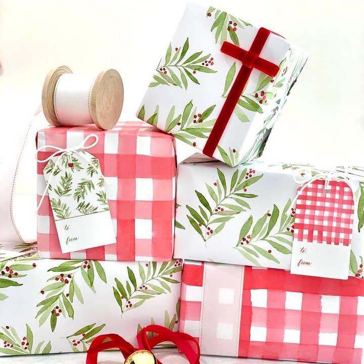 Oh So Chic Designs - Wholesale Flat Wrap - Red Gingham Wrapping Paper1
