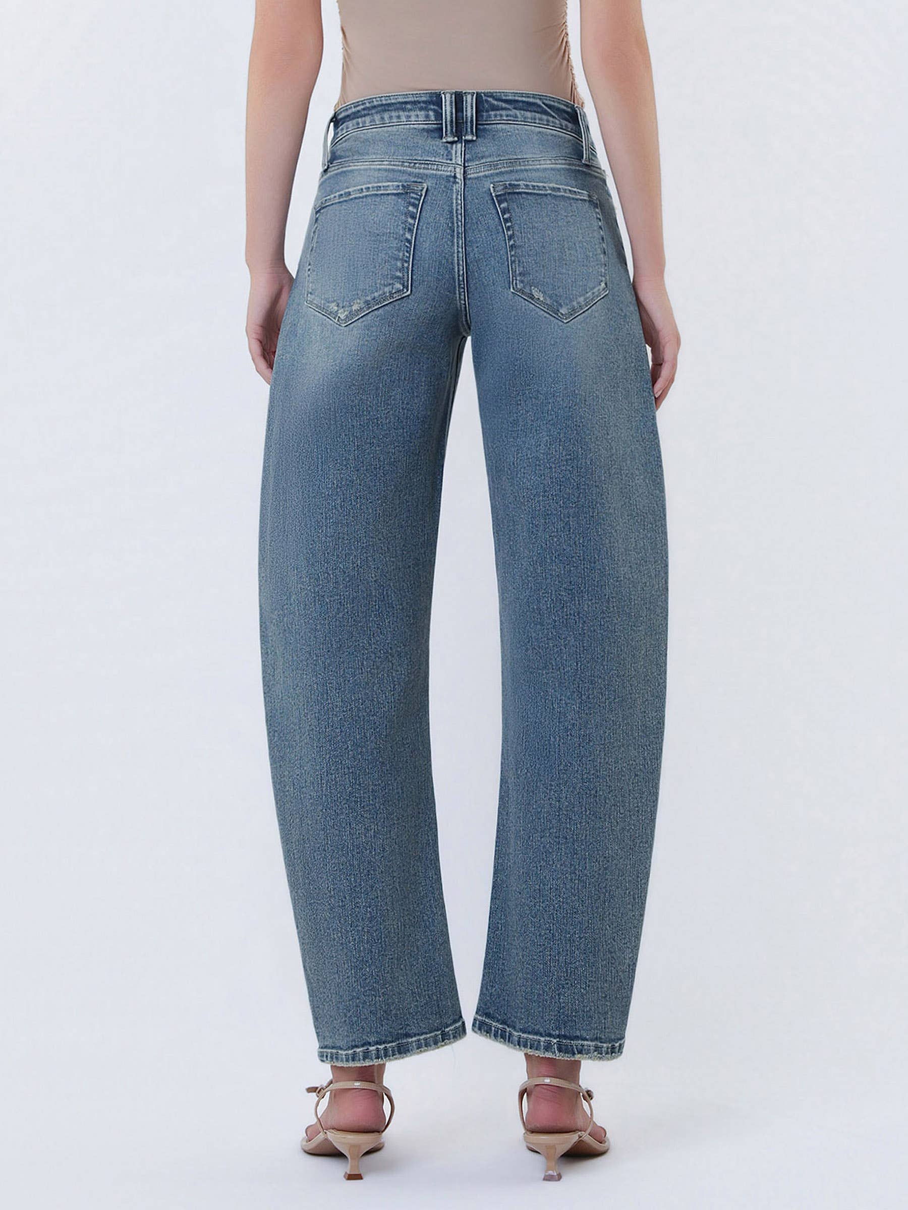 ELEGANT GLANS HØJ TALJE ANKEL SLIM BARREL JEANS F6272 for engroshandel på Faire1
