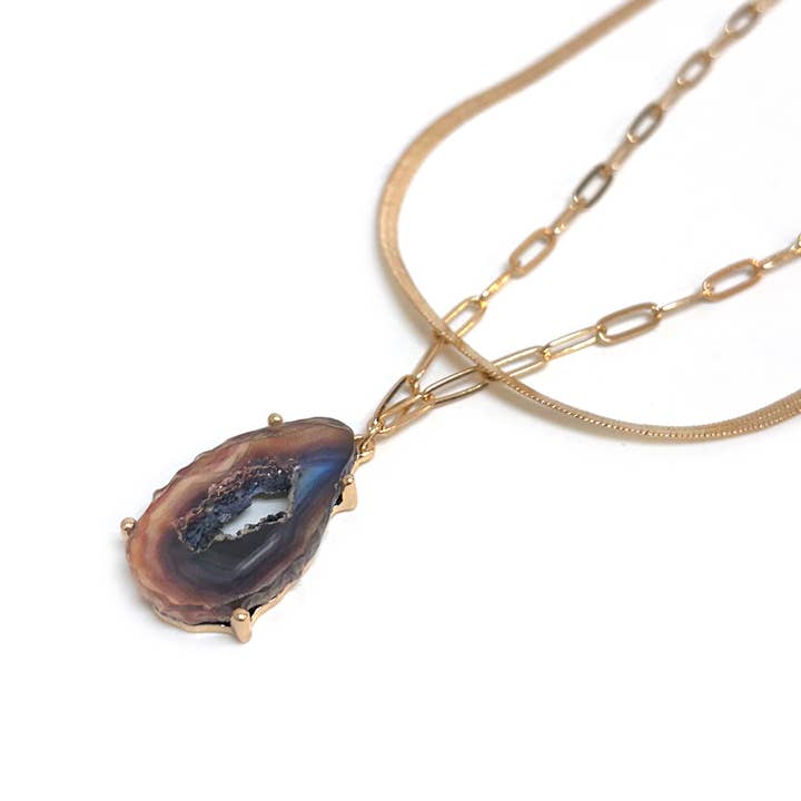 Resin Agate Teardrop Pendant 2 Row Snake Chain Necklace for wholesale by StarryNYC