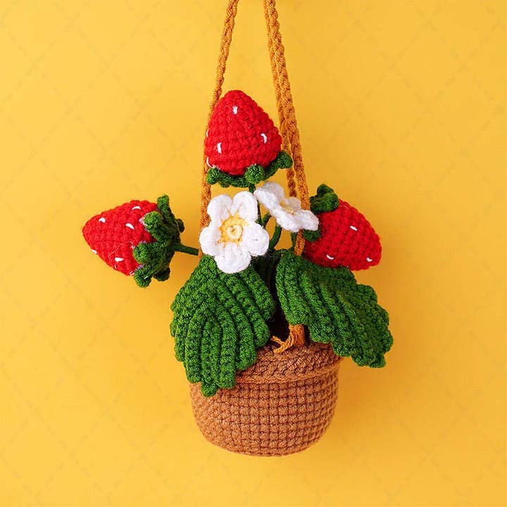 TOMOPOD LLC - Wholesale Car Decorative Charm - Women's - Crochet Strawberry & Daisy Flowers Plant Car Mirror Hanging