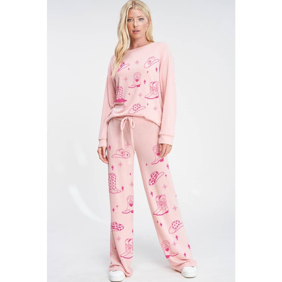 Phil Love - Wholesale Top & Pant Set (NOT Loungewear) - Women's - Cowgirl boots print soft  loungewear set p10