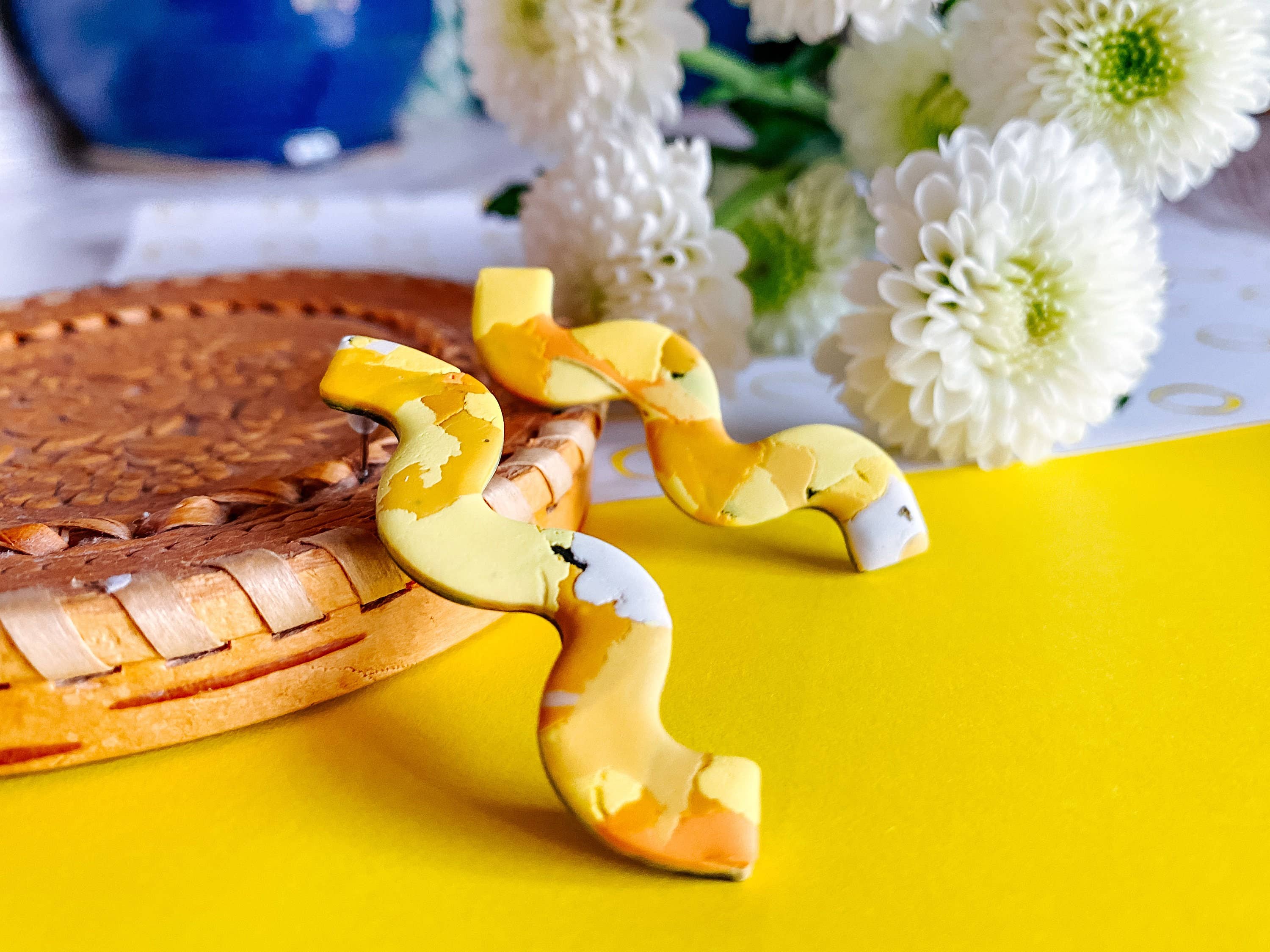 Lauren Likes Art - Wholesale Dangle Earrings - Sunshine Yellow Squiggle Earrings, Squiggly Earring, Handmad1