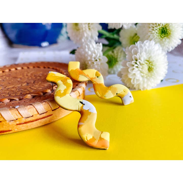 Lauren Likes Art - Wholesale Dangle Earrings - Sunshine Yellow Squiggle Earrings, Squiggly Earring, Handmad1