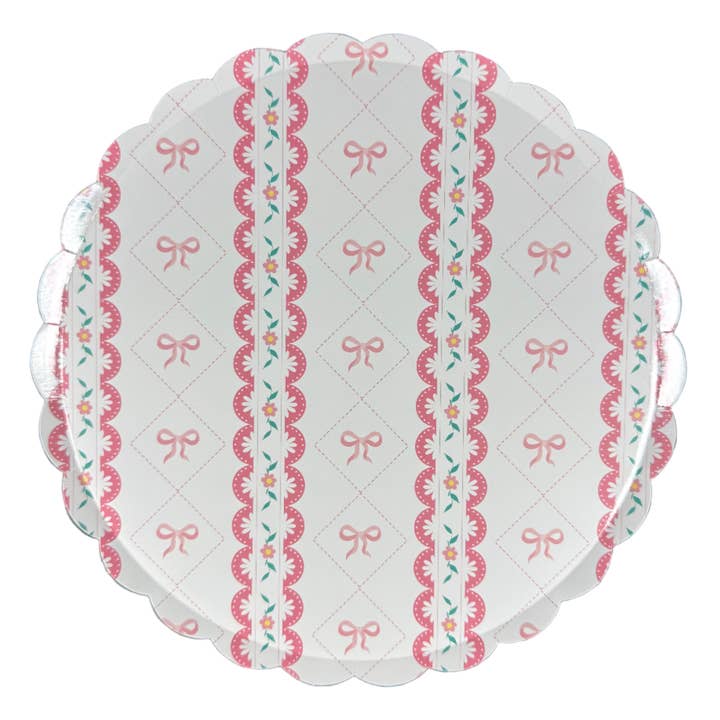 Pink Bow Coquette Large Plates 10" (8 pack) for wholesale by Cherrysh Party - the new name for Pooka Party