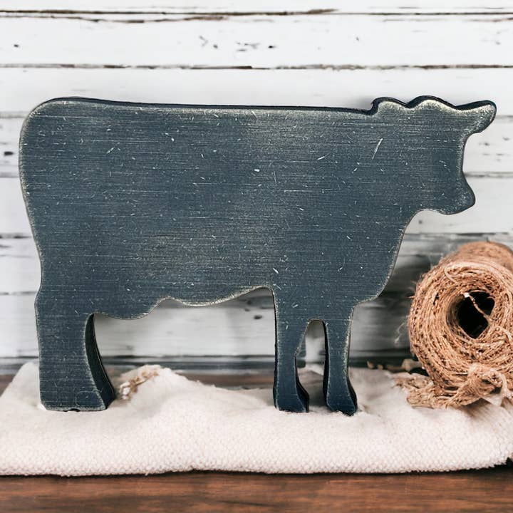Inkwood Crafters - Wholesale Decorative Tabletop Object - Primitive/Rustic Wood Cow - Shelf Sitter