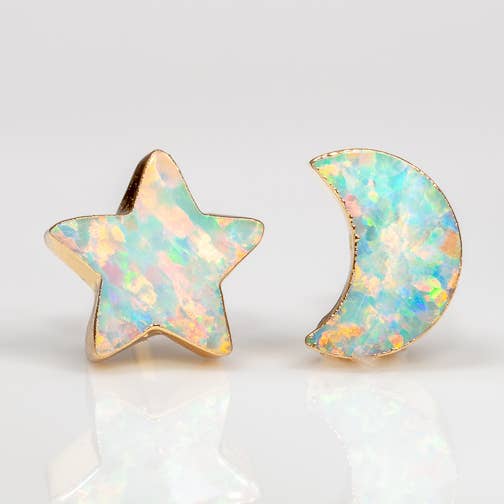 Opal Moon & Star Studs for wholesale by Leslie Francesca Designs