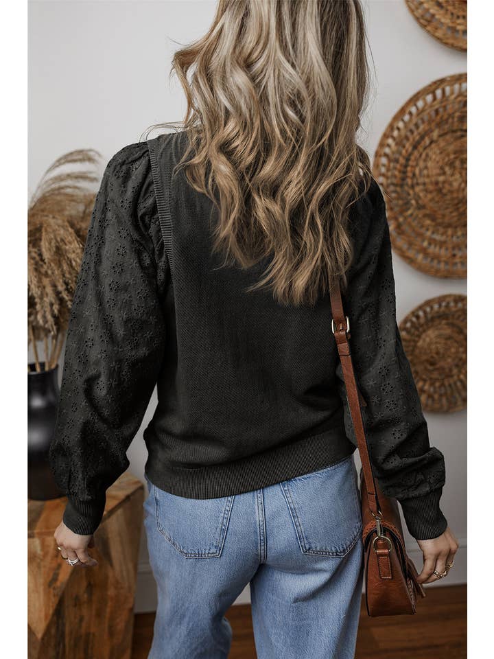 Little Daisy Closet - Wholesale Sweatshirt - Women's - LDC Cut-out Design Contrast Round Neck Pullover Sweatshirt