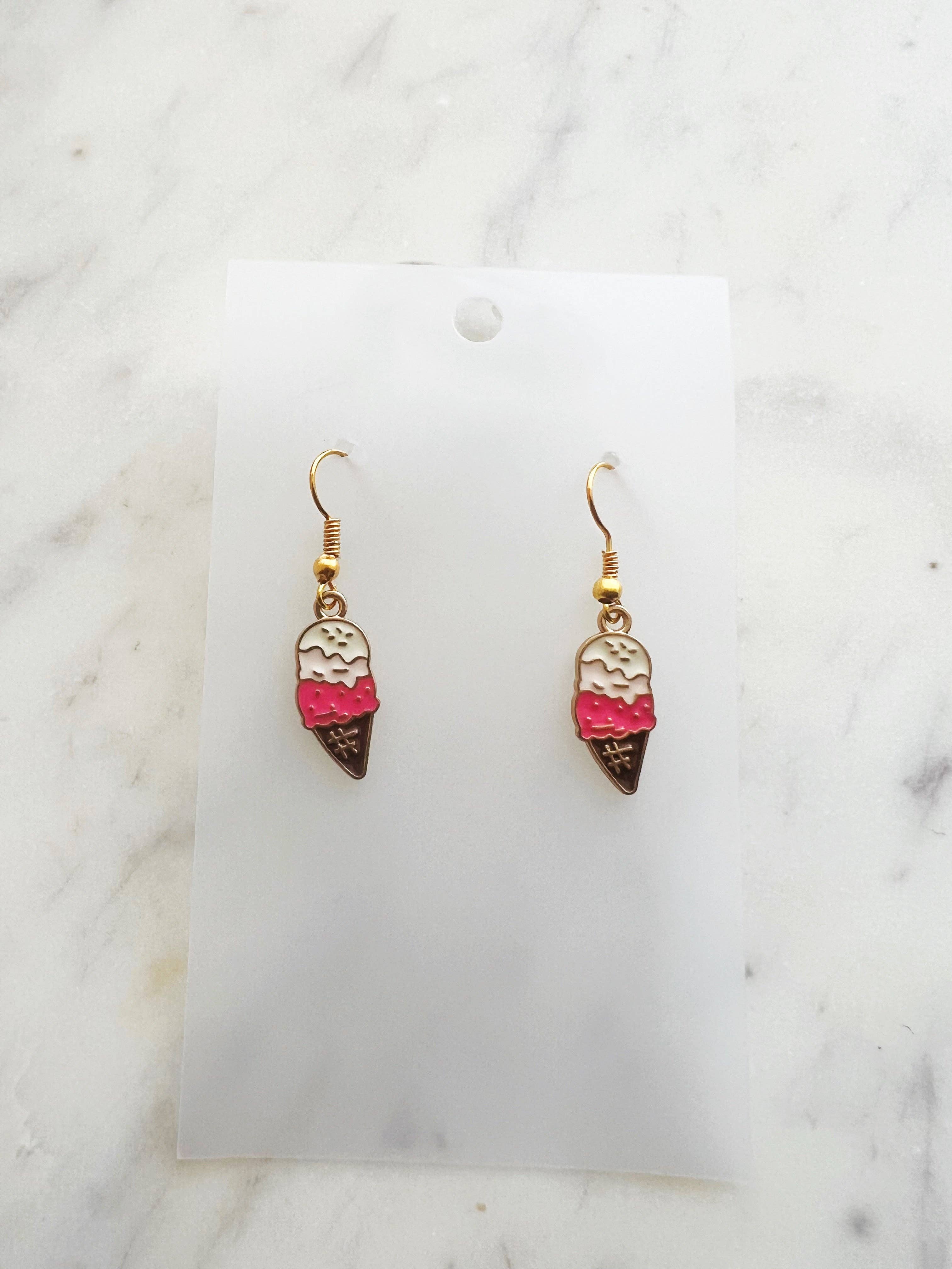 Carmen Miller Jewellery - Wholesale Dangle earrings - Kawaii Enamel Pink Ice Cream Cone Dangle Earrings1