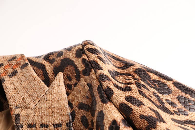 Multi-farvet BL095 Elegant Leopard Blazer: Slank, Stilfuld, Elegant for engroshandel på Faire5