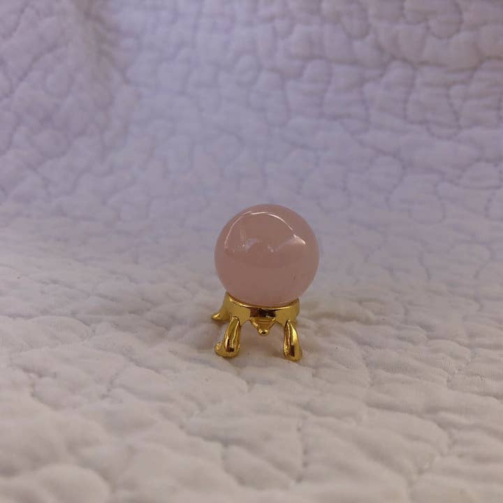 Tree of Life Gems - Wholesale Spiritual Stone/Crystal - Rose Quartz 20mm Sphere on Gold Turtle Stand2