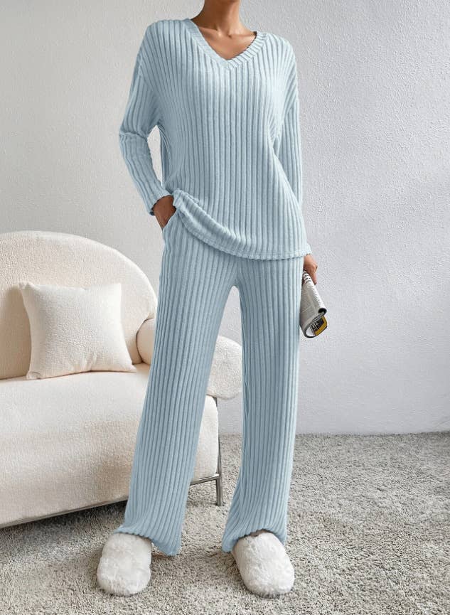 HIDDENBRAND - Wholesale Sleepwear Set - Women's - Ribbed Knit Long Sleeve Lounge Pajama Set2