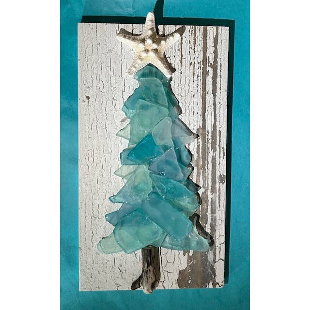 A SEAGLASS CREATION/SALTY SIGNS DESIGNS - Wholesale Artificial Christmas Tree - Shabby Plank Seaglass Christmas Tree w/o lights - 10 in