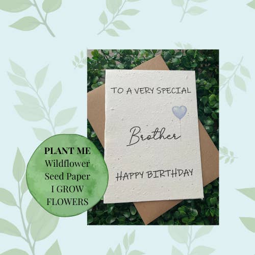 Happy birthday brother PLANTABLE card, unique birthday card for wholesale by Little princess crafts