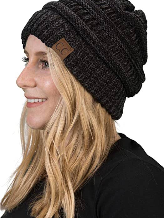 C.C Zweifarbige Strickmütze, Schwarz #23 für den Großhandel von Funky Junque