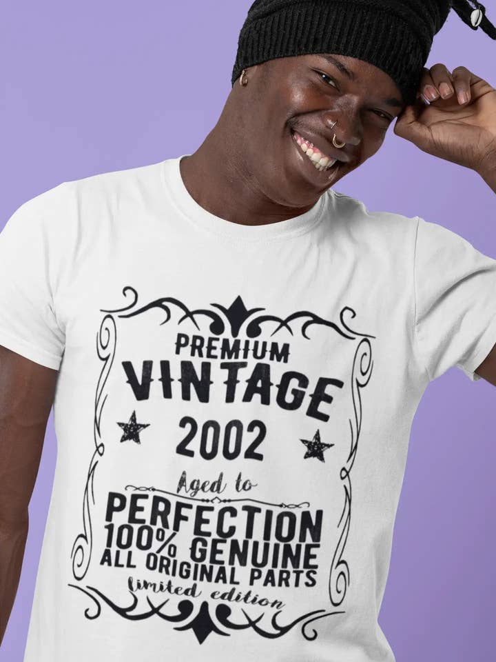 Premium Vintage Year 2002, White, Men's Short Sleeve Round Neck T-shirt, gift t-shirt 00349 for wholesale by ULTRABASIC