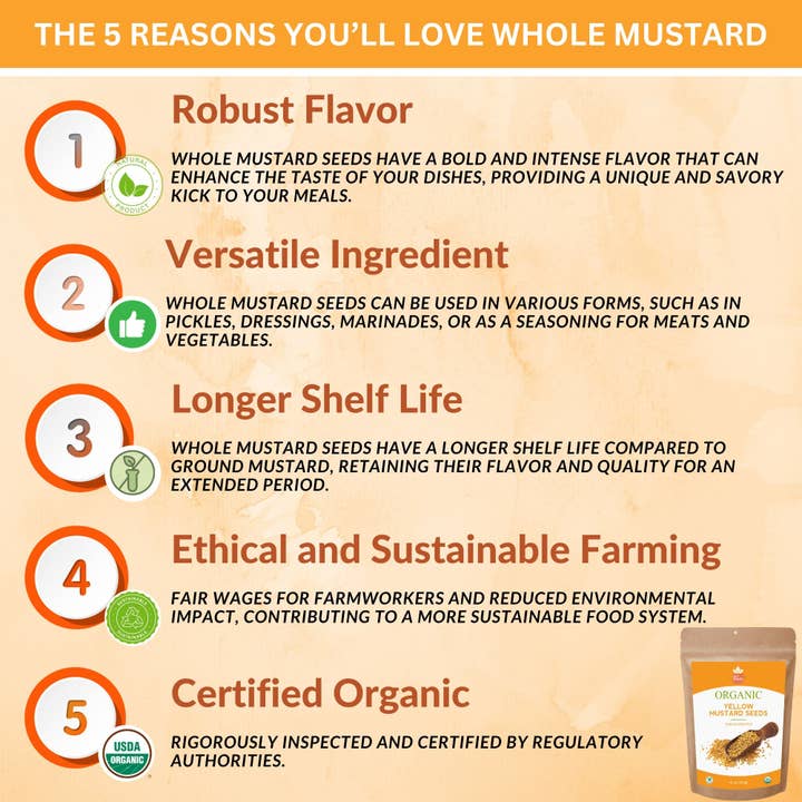 SPICY ORGANIC - Wholesale Plant Seeds - Organic Yellow Mustard Seeds – Certified USDA Organic - The Essential Spice for Pickling, Planting, and Culinary Delights3