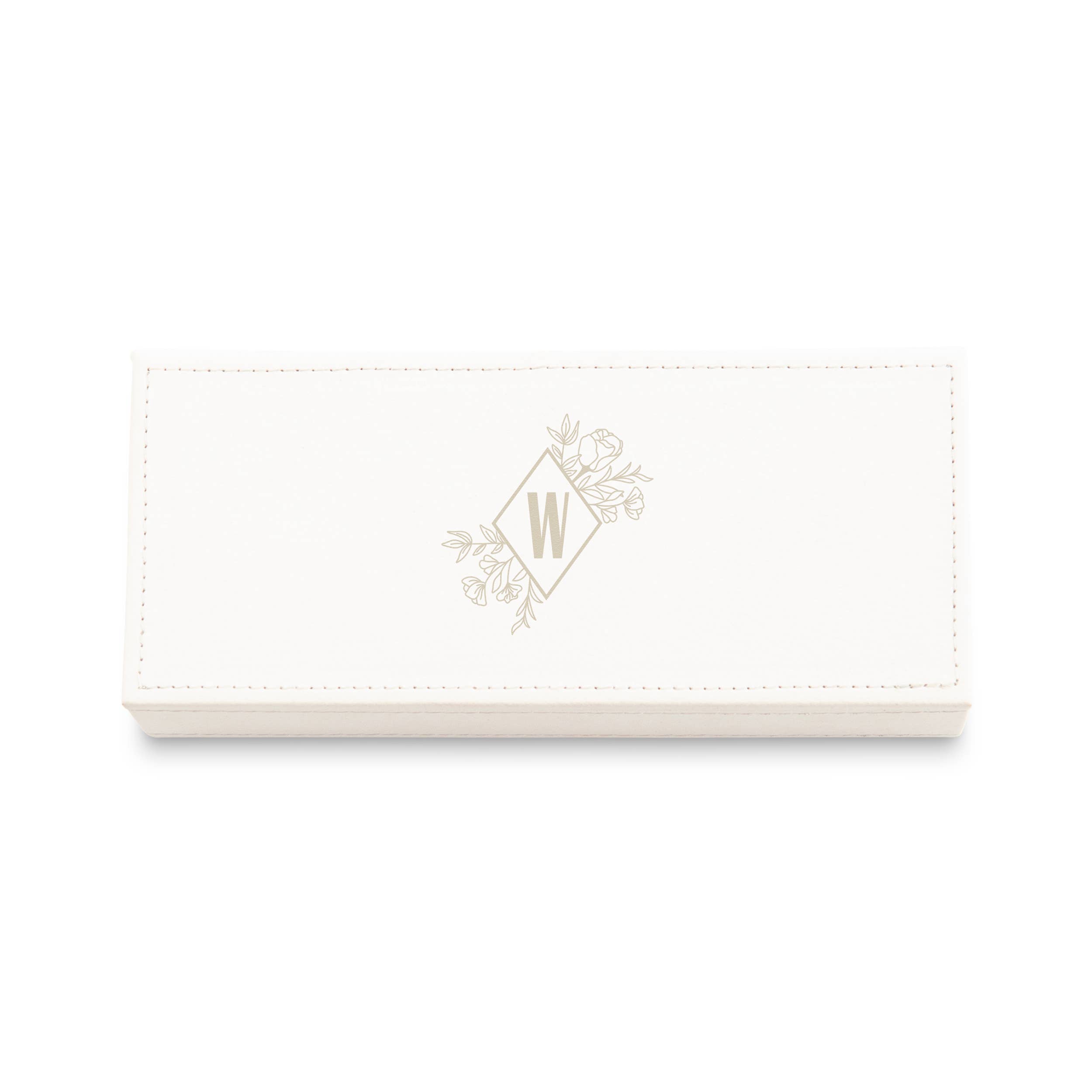 Weddingstar Inc. - Wholesale Jewellery box/organiser - White Faux Leather Jewelry Box - Floral Monogram