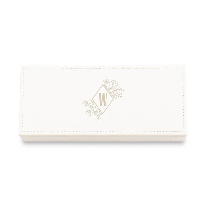 Weddingstar Inc. - Wholesale Jewellery box/organiser - White Faux Leather Jewelry Box - Floral Monogram0