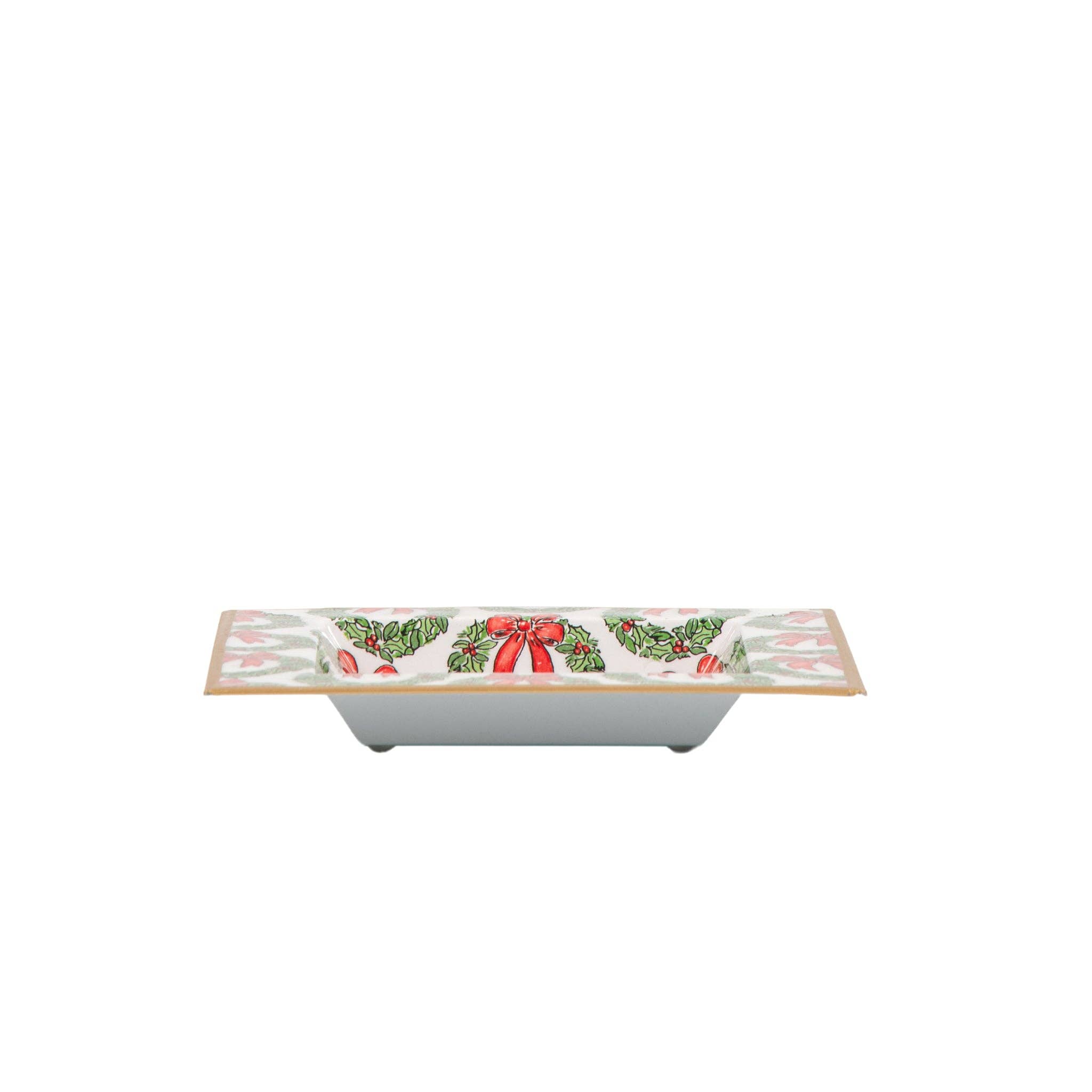Red Green Holly Wreath Bow Enameled Tori Trinket Tray for wholesale on Faire4