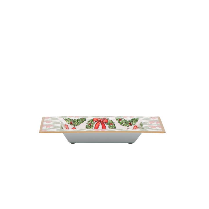 Red Green Holly Wreath Bow Enameled Tori Trinket Tray for wholesale on Faire4