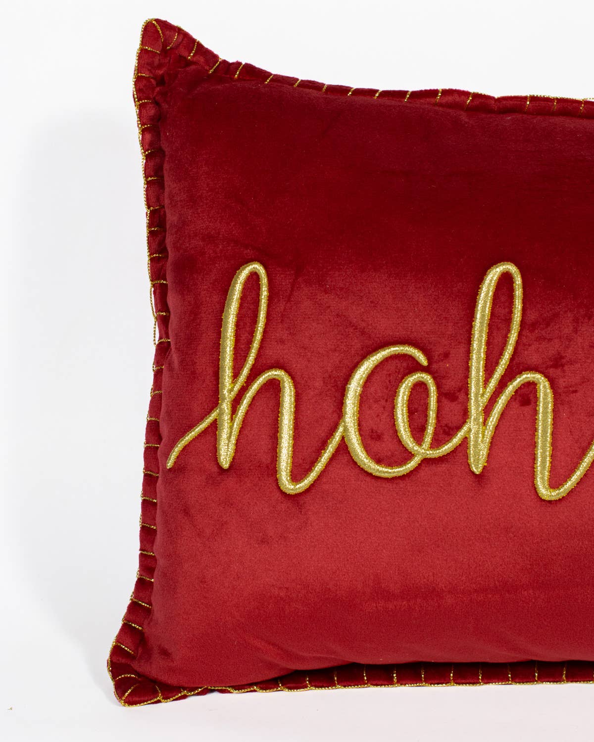 The Royal Standard - Wholesale Throw/Decorative Pillow - Ho Ho Ho Embroidered Pillow   Red/Gold   13x241
