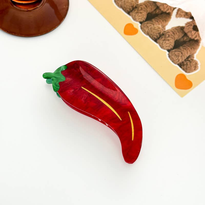 Vibrant Red Chili - Shaped Vegetable Hair Claw Clip for wholesale on Faire