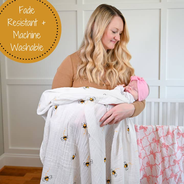 LollyBanks - Wholesale Swaddle - Baby - Bee-utiful Baby Muslin Swaddle Blanket5